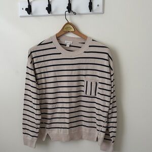 Garnet hill navy and beige stripe sweater